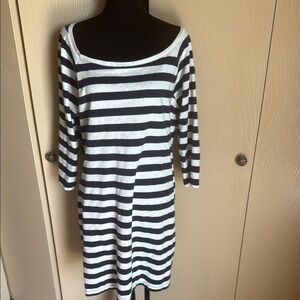 Striped Navy and Gray Nautical Dress Wide Neck / Off the Shoulder.